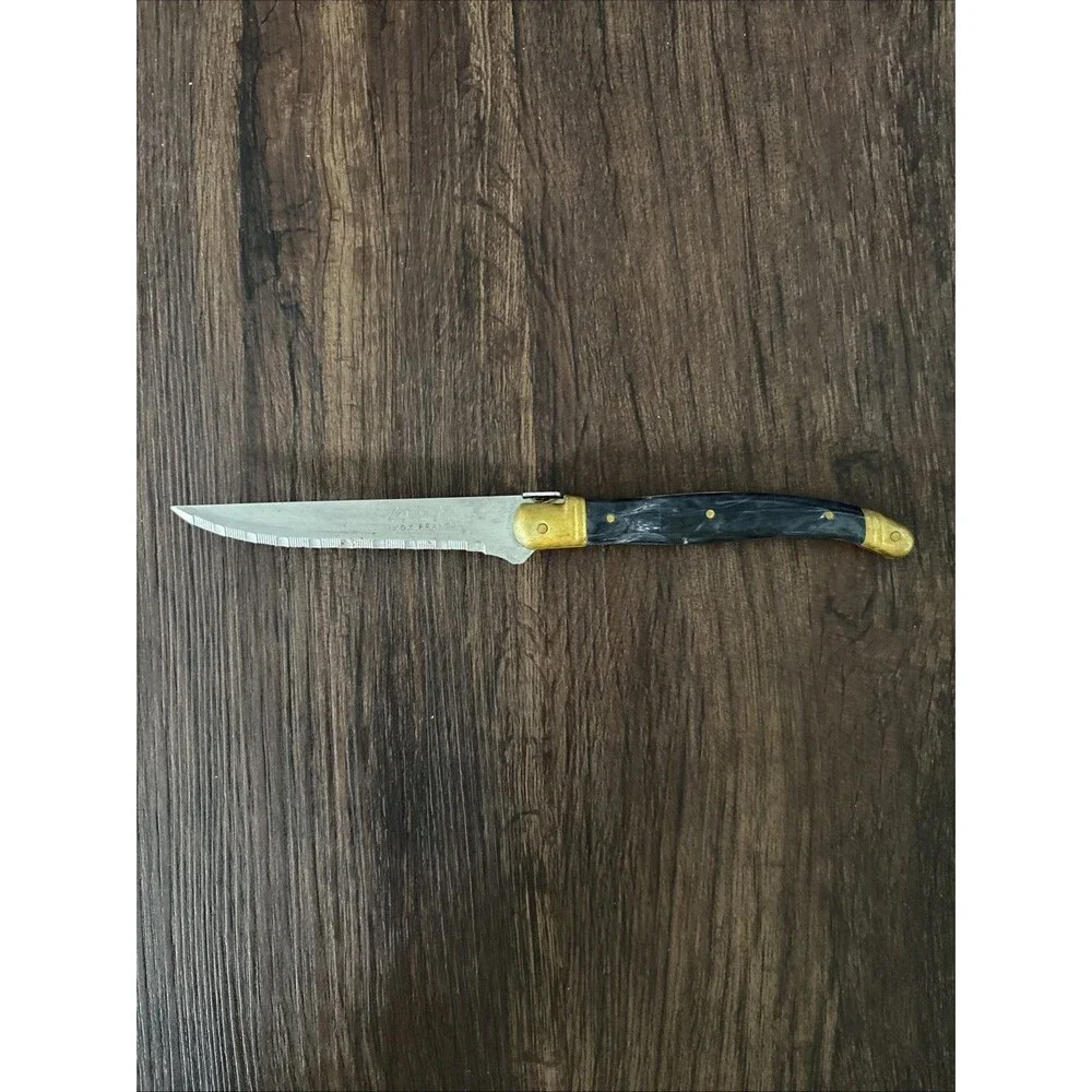 Vintage La Guiole Sabatier The Bee Black GOLD Serrated Steak Knife France